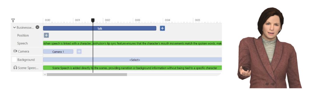 Showing the timeline in the animation maker with the character's speech bar
