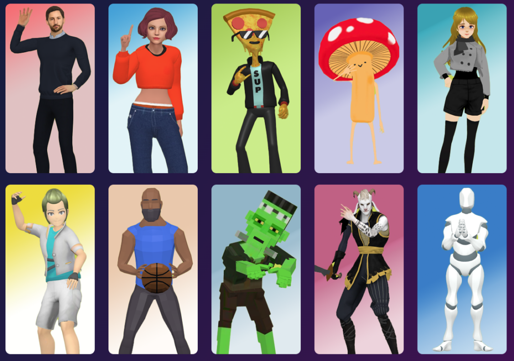 Different 3D characters provided in the animation maker