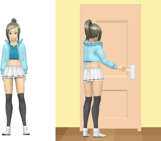 Screenshot showing how rotating characters can improve their interaction with scene elements.