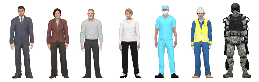 Image listing the characters provided in the animation maker, with different body shape and height.