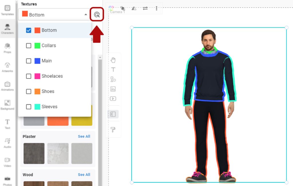 screenshot about how to select the parts of clothes we want to customize