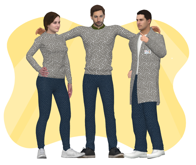 We are able to unify the dressing of the characters by customizing their clothes' texture.