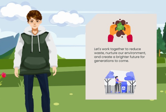 A screenshot from an animation template educating the knowledge of organic waste work
