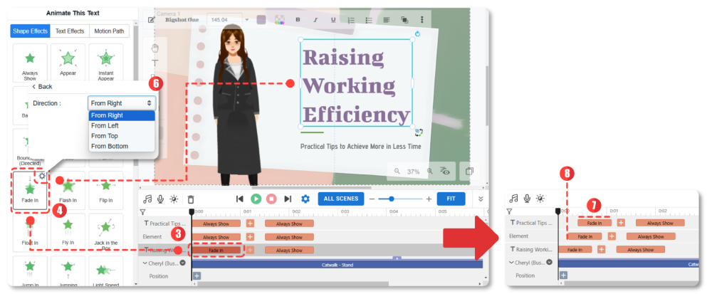 Steps to apply animation effects to text blocks