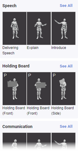 Pre-made 3D character actions are provided for easy animation making