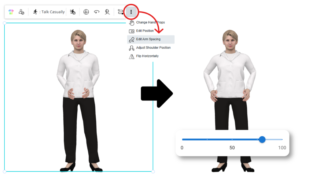 Easily customize or fix the action by the Edit Arm Spacing feature.