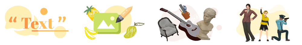 Text, image, 3d props and 3d characters are provided in animation maker of VP Online.