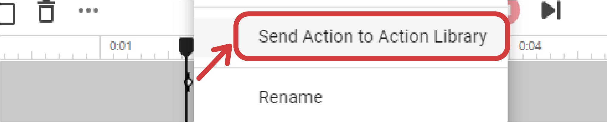 Send action to action library feature in the animation maker.