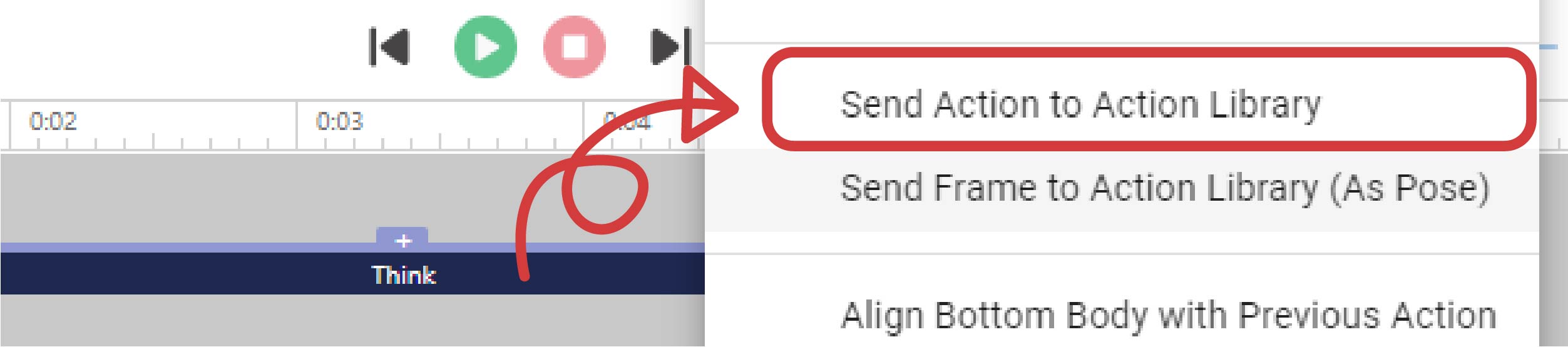 Send action to action library feature in the animation maker.