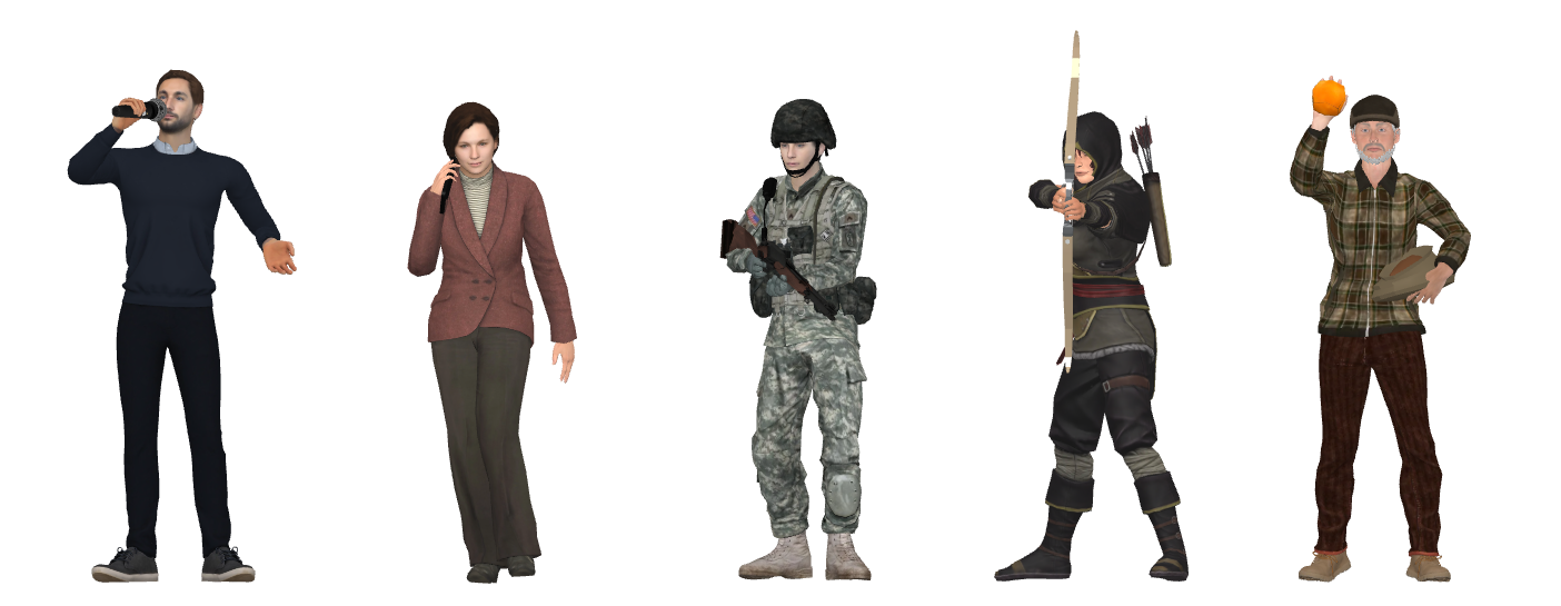 Built-In 3D props are provided for different actions.