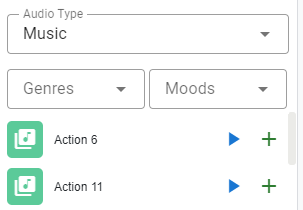 Genres and moods are selectable when choosing the background music.