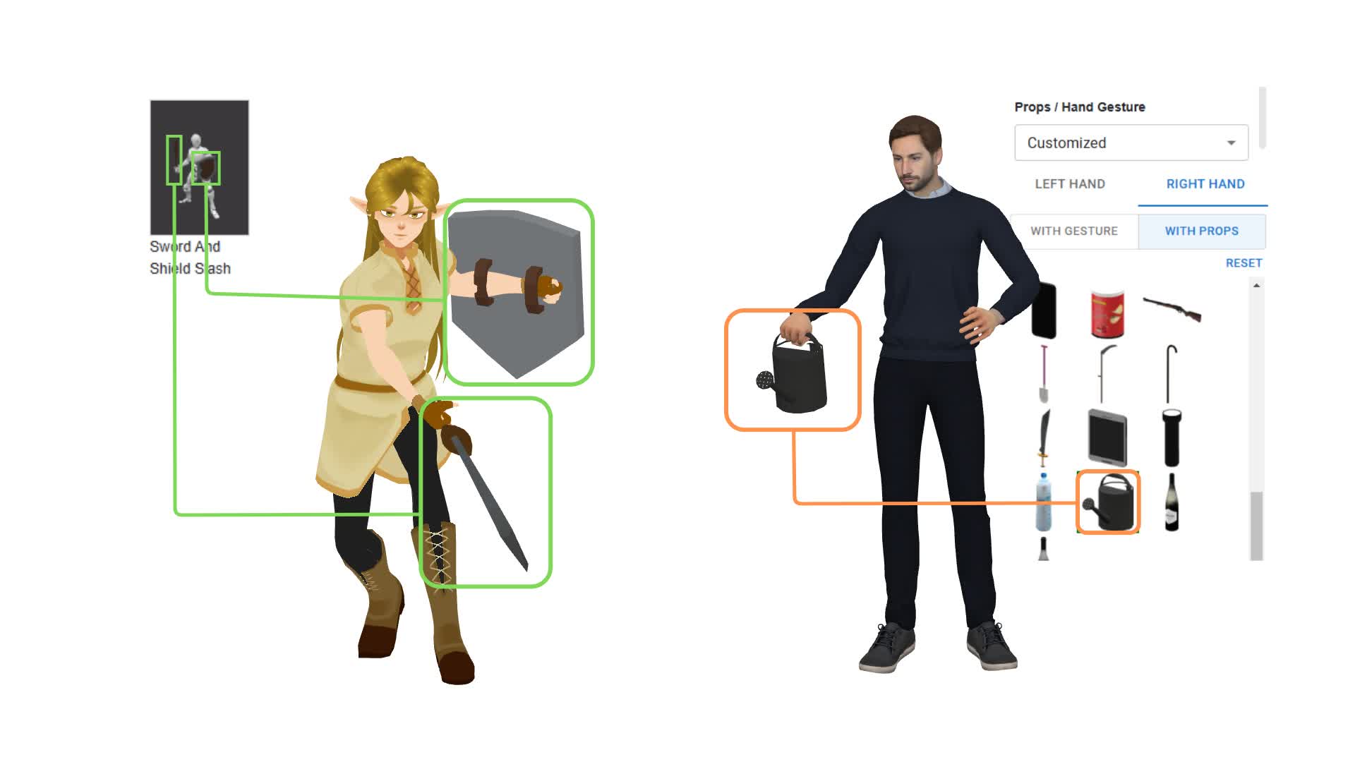 Build-in 3D props and hand props library are provided in the animation maker,