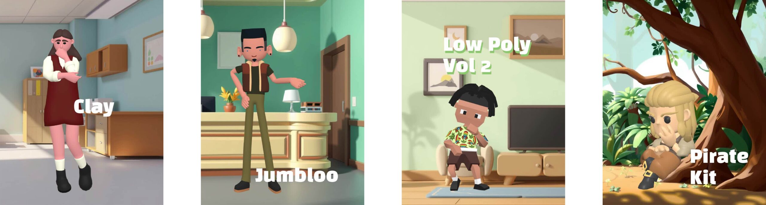 Examples of character styles that match the clay-style background.