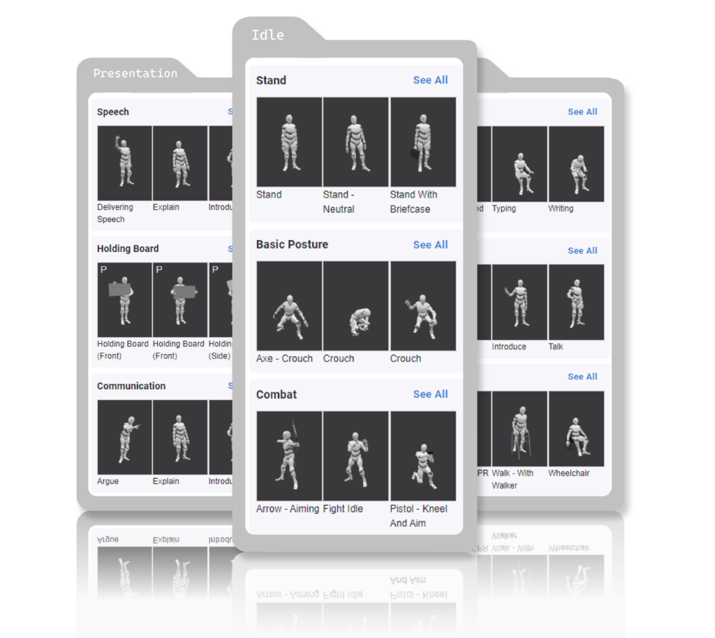 pre-made actions provided in the animation maker