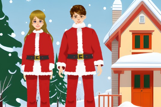 An example of an animation template promoting Christmas event with the characters wearing Christmas costumes