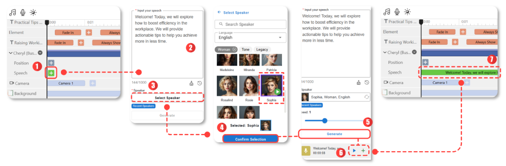 Steps to apply speech to characters by text-to-speech feature