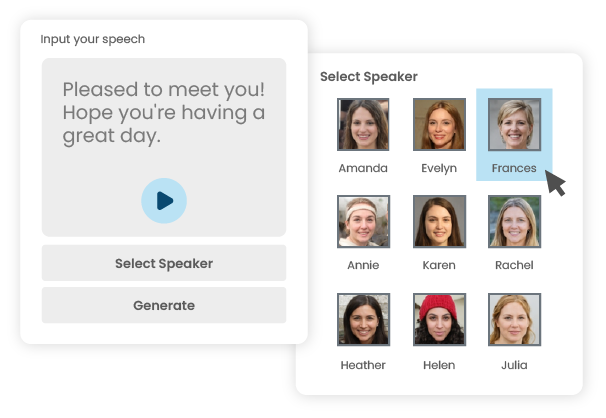 illustration showing the text-to-speech feature, entering the script and select the speaker