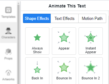 Screenshot of the animation effects