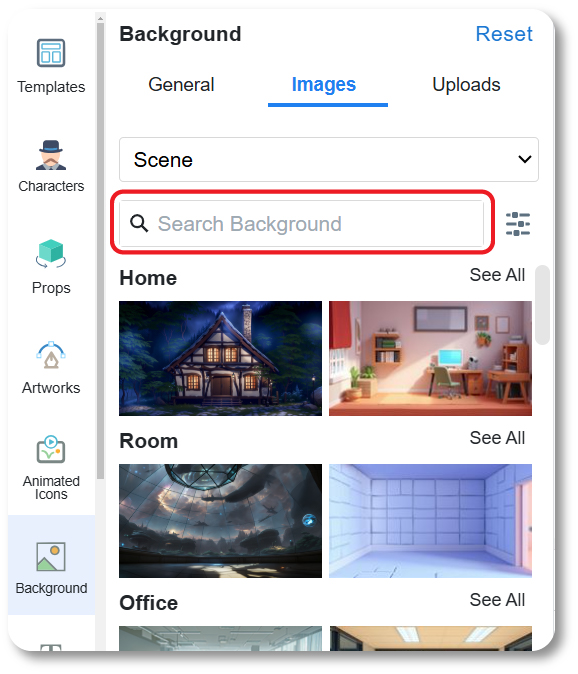 AI searching system is available for us to find the background we need easily.