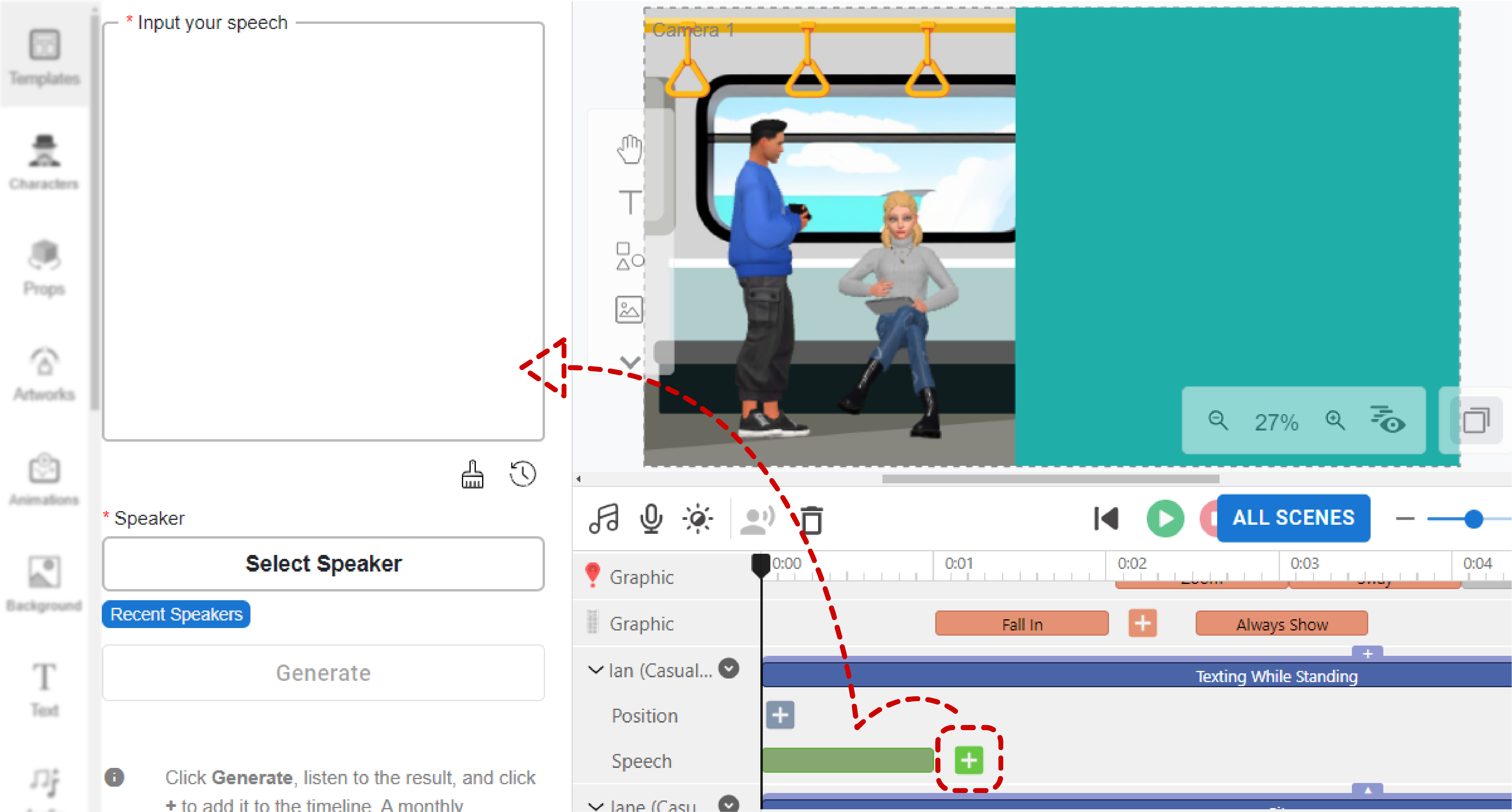 Add speech to the characters instead of adding as narration.