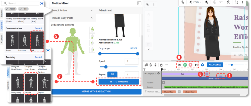 Steps to add new sub actions with Motion Mixer