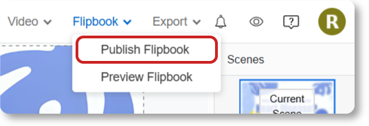 Export animation as flipbook with button.