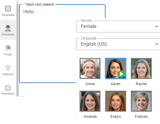 text-to-speech-feature of the animation maker
