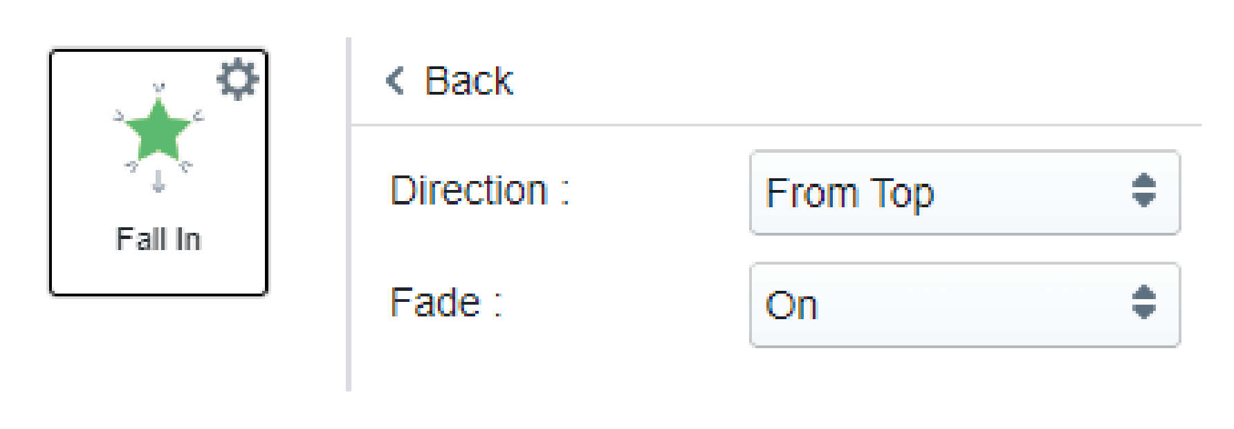 Customize the animation effect, such as changing the direction and fading.