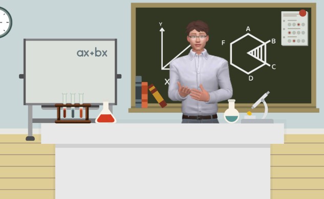 a teaching scene of a science teacher in a lab from an animation template 