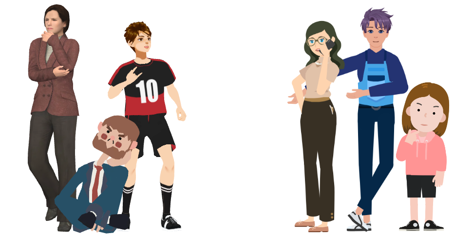 3D and 2D characters provided in the online animation maker