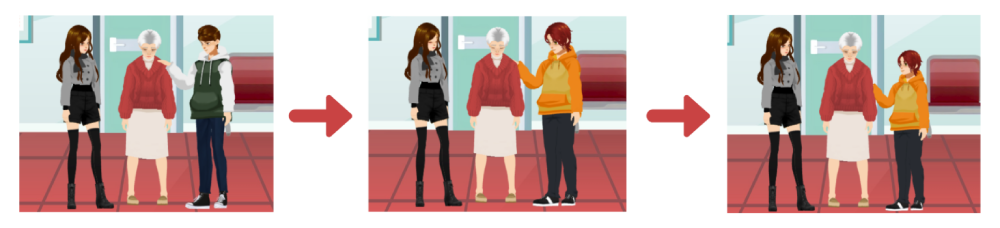 Resize the swapped characters to make the scene looks natrural.