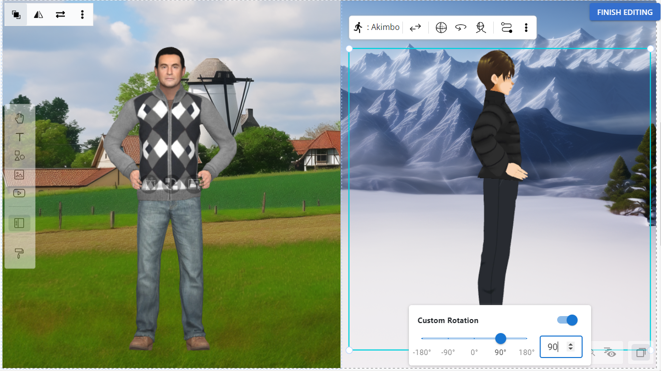 Rotate the character to ensure the customized part are correct in different orientation.