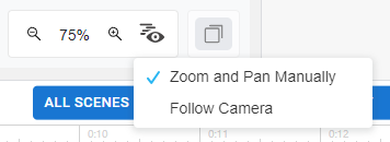 We can choose to switch to follow camera or zoom and pan manually in the editor.