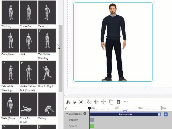 gif showing how to apply actions to 3D characters