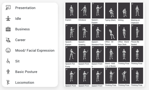 Explore more pre-made actions and poses provided in VP Online animation maker