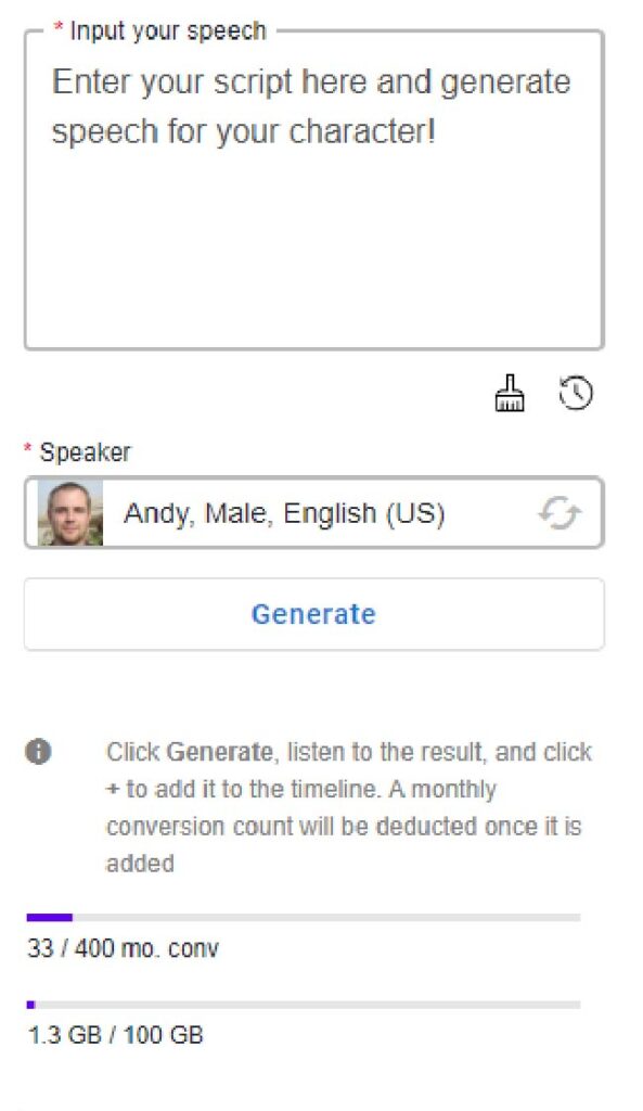 text-to-speech feature provided in the animation tool.
