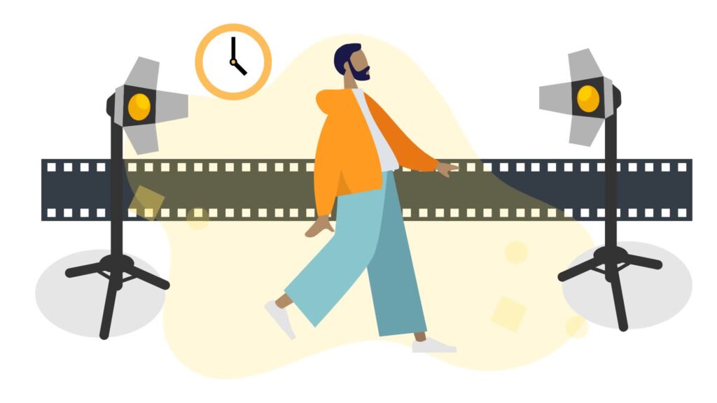 Illustration of making video with animated characters