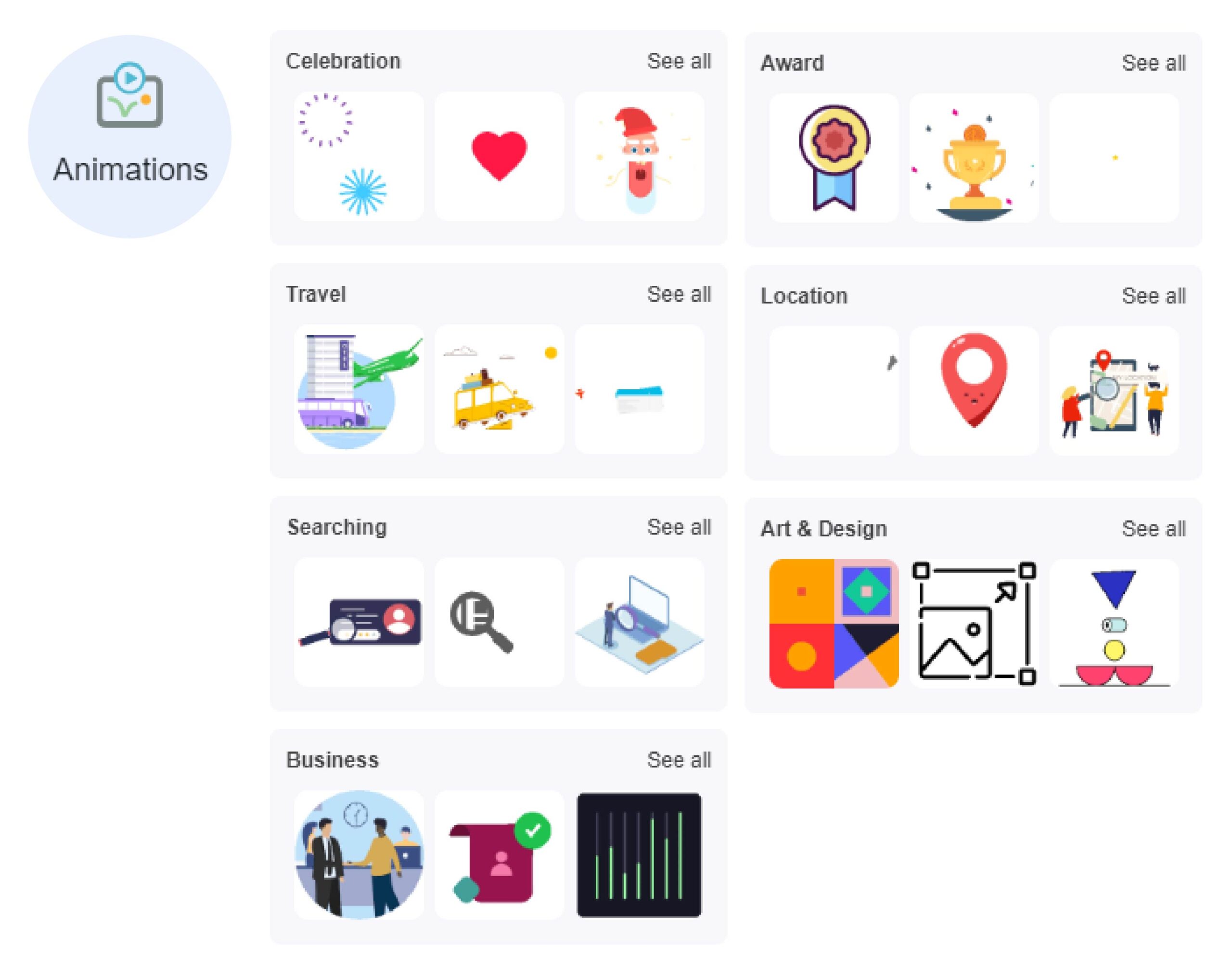 Animated assets provided in the animation maker.
