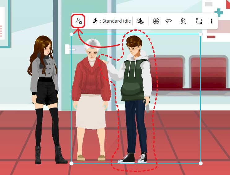 Screenshot showing how to choose the character and swap to another.