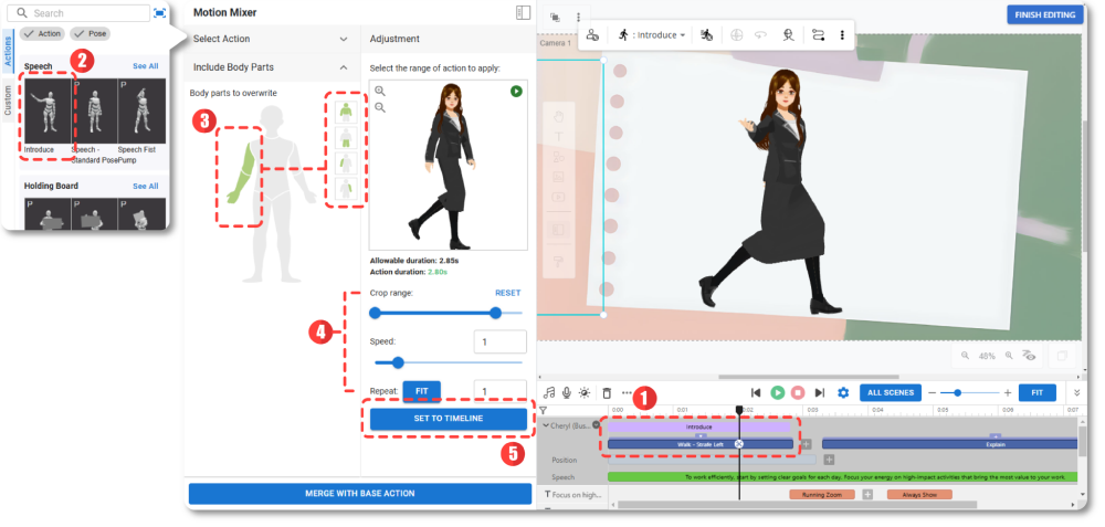 Steps to mix specific parts with motion mixer