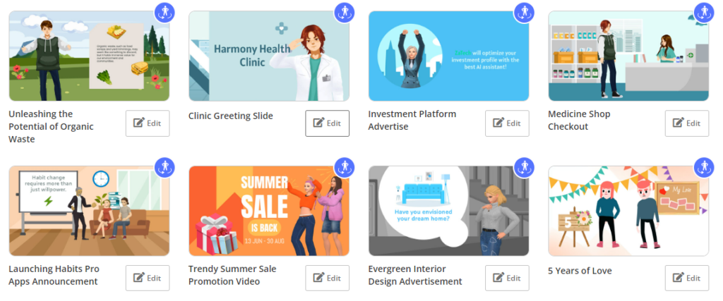 Lots of animation templates are provided in VP Online