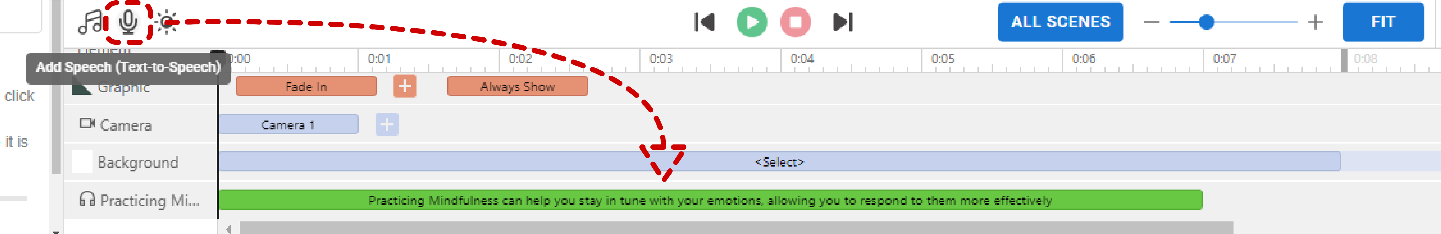 Add speech separately as narration in the animation.