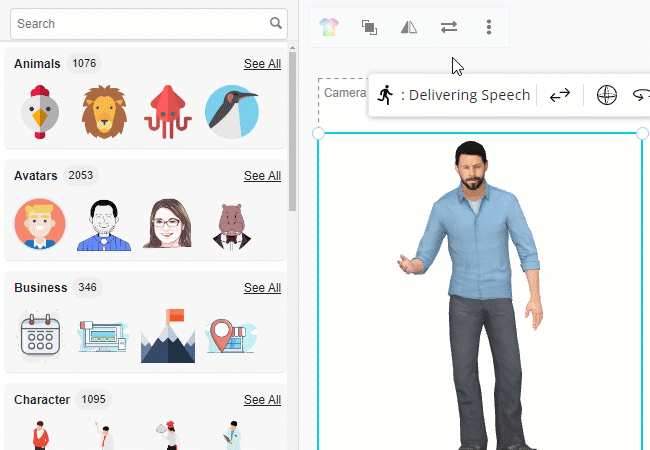 gif showing how to swap 3D character without changing the action applied