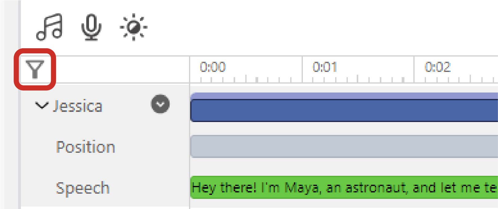 Filtering feature on the timeline