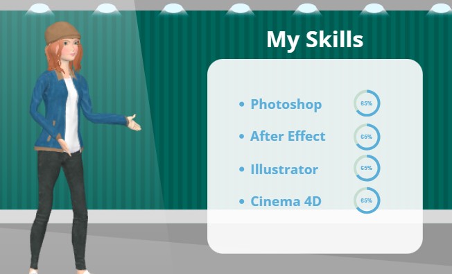 A screenshot from an animation template of a freelancer promoting her skills