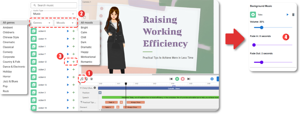 Steps to add background music to the animation