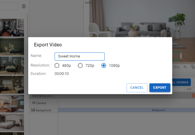 screenshot of the setting of exporting video