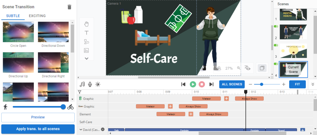 Adding scene transition effects to multiple scenes.