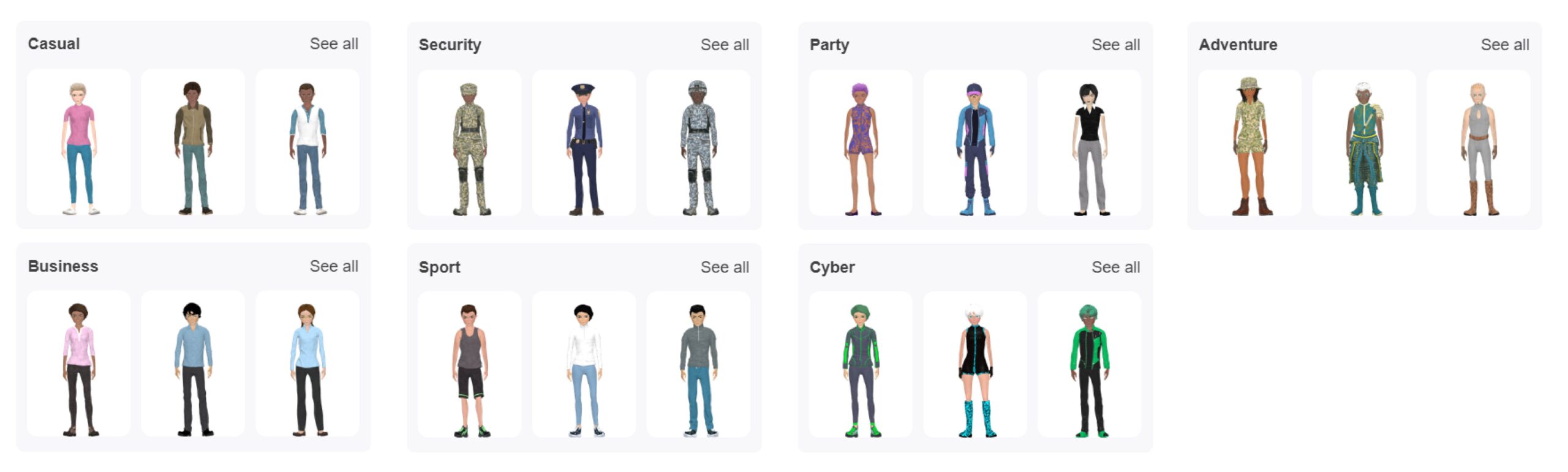 Various of character categories are provided in Dream Squad family in the animation maker.