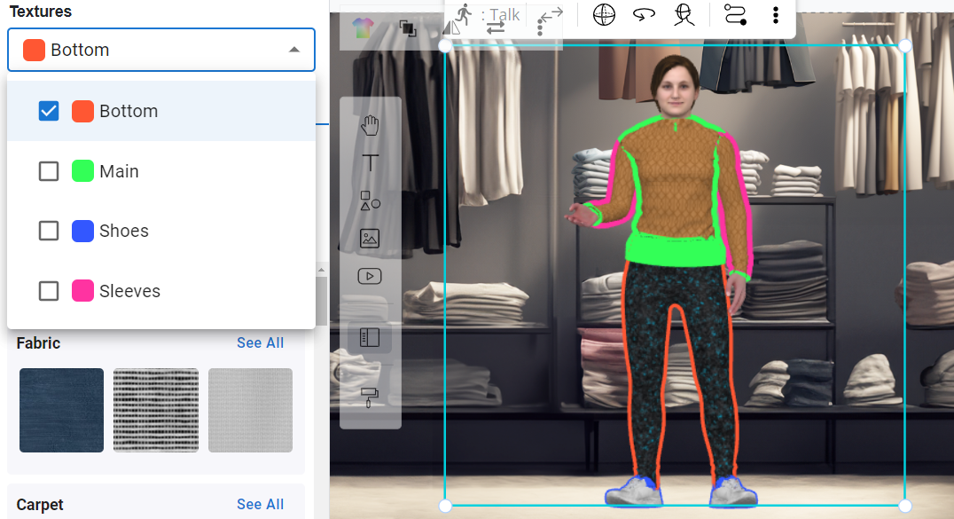 We are able to customize part of the clothes' texture separately.